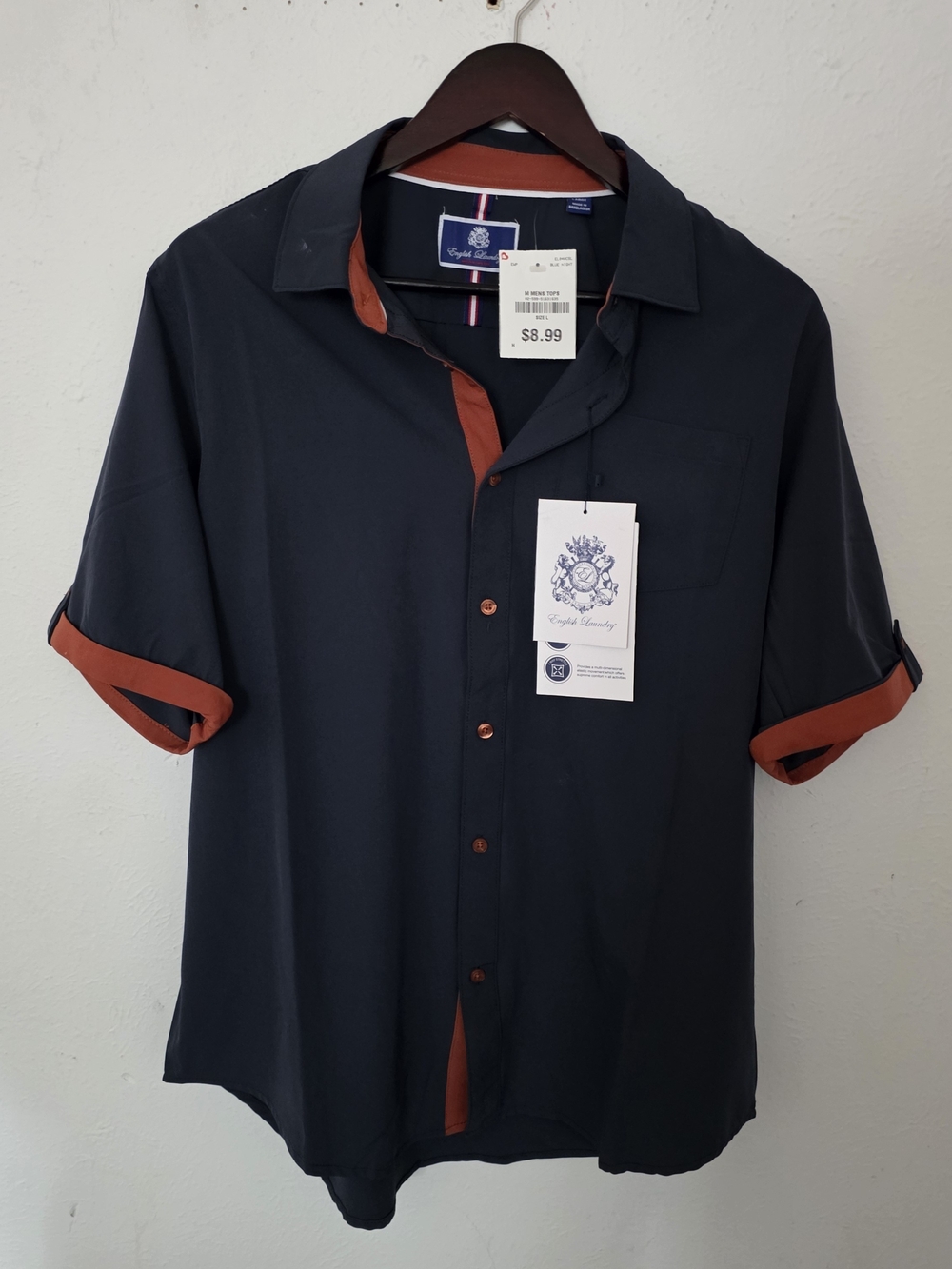 English Laundry Navy Short-Sleeve Button-Down Shirt with Rust Trim